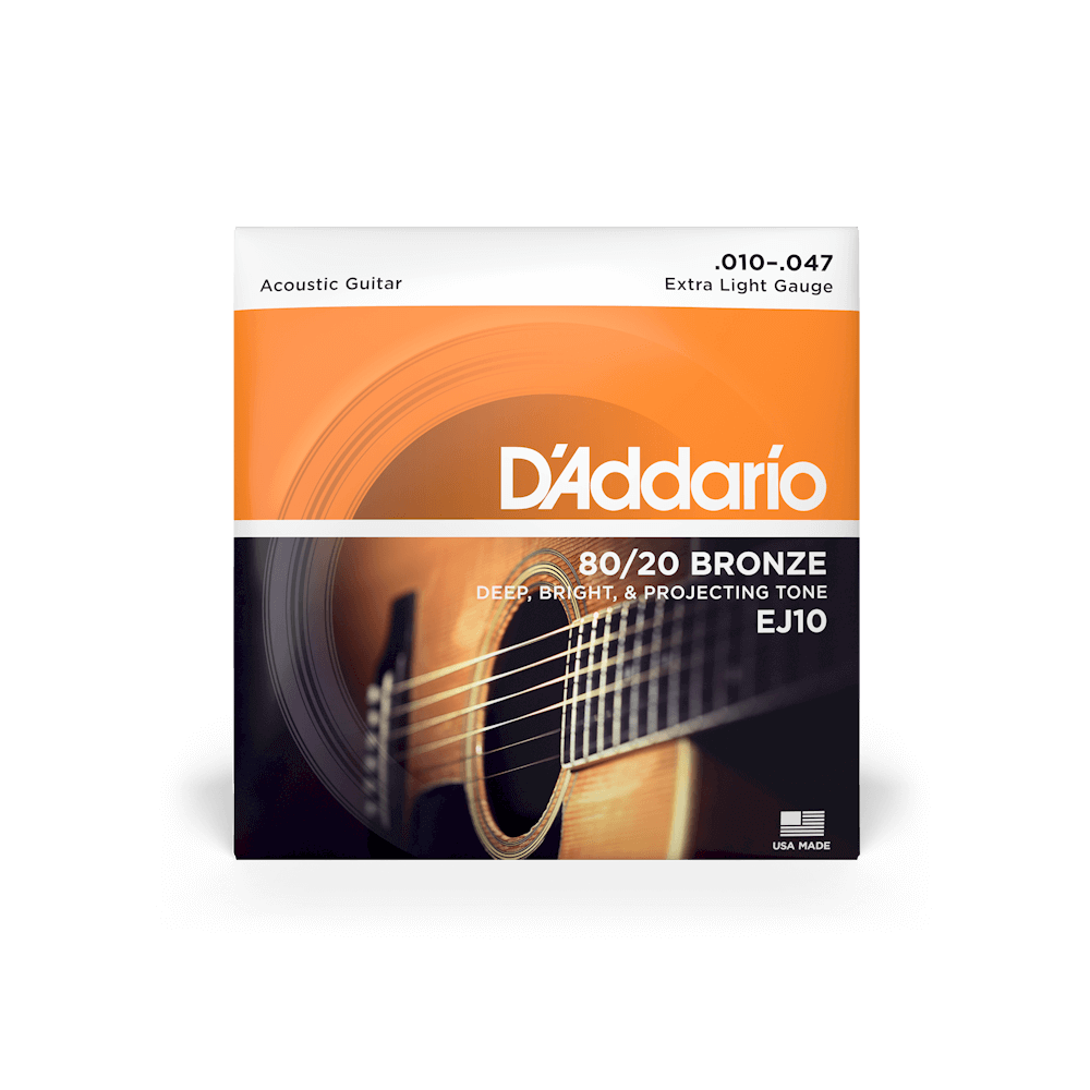 D'Addario EJ10 Acoustic Guitar Strings - Extra Light 10-47 Gauge Bronze Wound