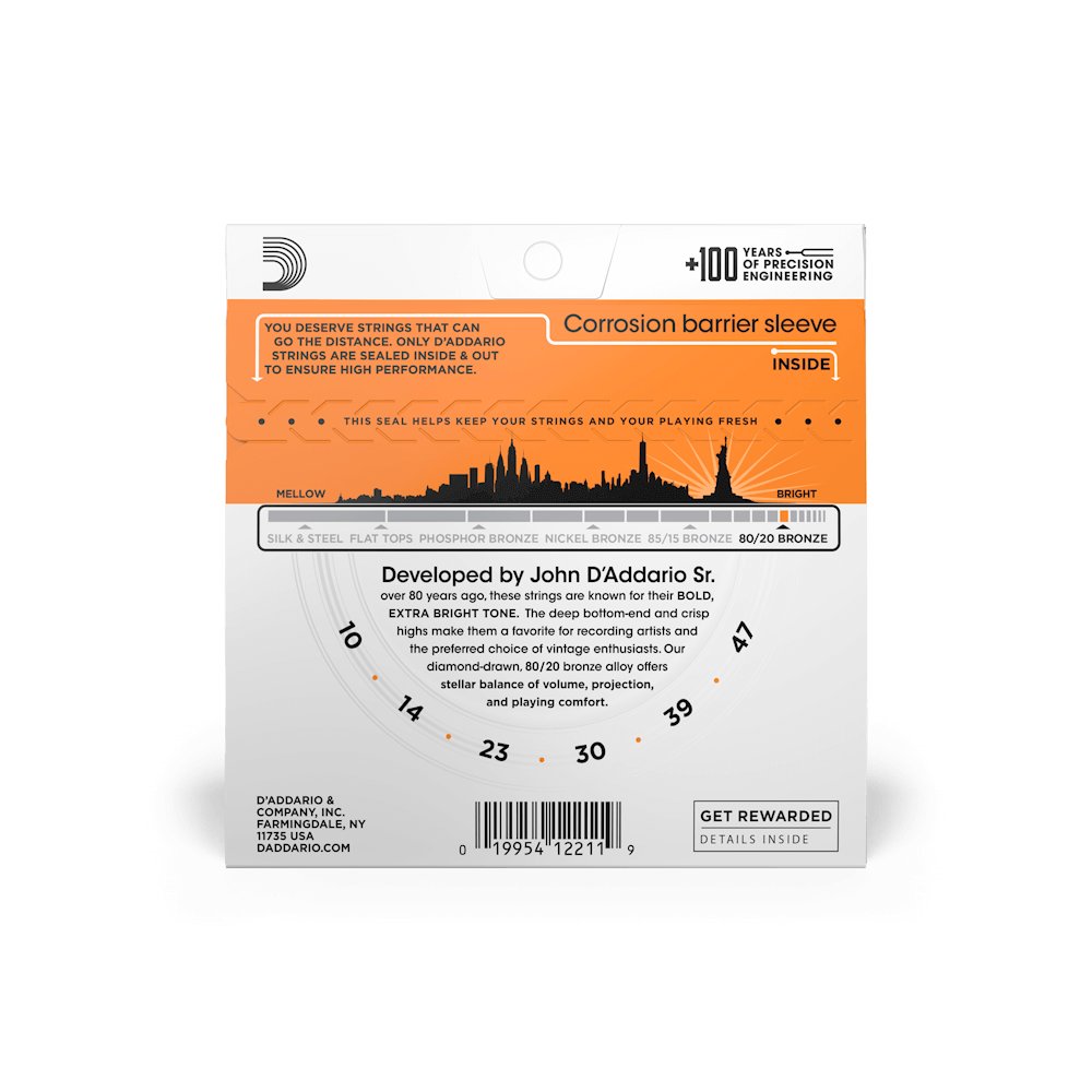 D'Addario EJ10 | 10-47 Extra Light Acoustic Guitar Strings