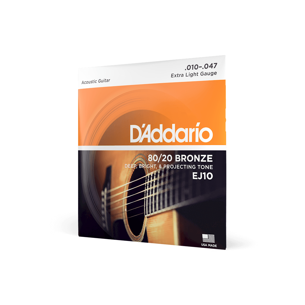 D'Addario EJ10 Acoustic Guitar Strings - Extra Light 10-47 Gauge Bronze Wound