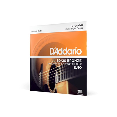 D'Addario EJ10 Acoustic Guitar Strings - Extra Light 10-47 Gauge Bronze Wound