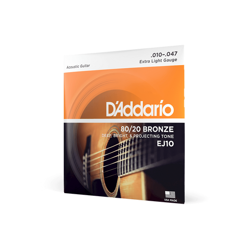 D'Addario EJ10 Acoustic Guitar Strings - Extra Light 10-47 Gauge Bronze Wound