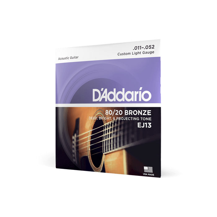 D'Addario EJ13 Custom Light Acoustic Guitar Strings - 11-52 Gauge 80/20 Bronze