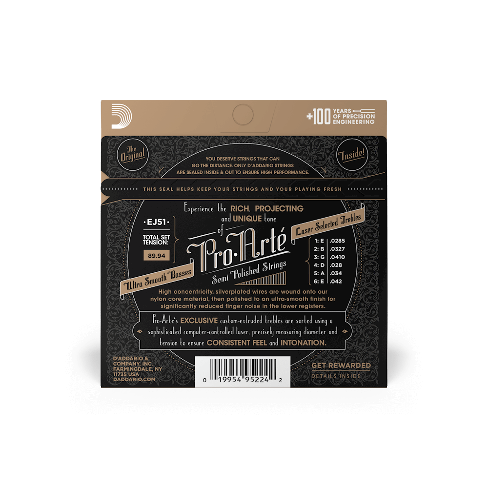 D'Addario EJ51 Pro-Arte Classical Strings - Hard Tension Nylon Polished Bass