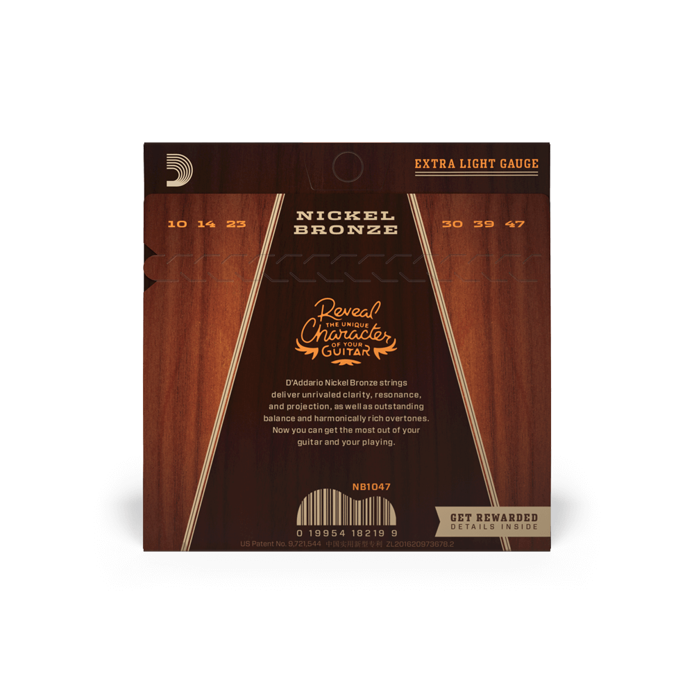 D'Addario NB1047 Nickel Bronze Acoustic Guitar Strings - Extra Light 10-47