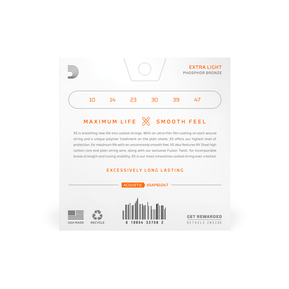 D'Addario XSAPB1047 | 10-47 Extra Light Coated Acoustic Guitar Strings