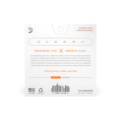 D'Addario XSAPB1047 | 10-47 Extra Light Coated Acoustic Guitar Strings