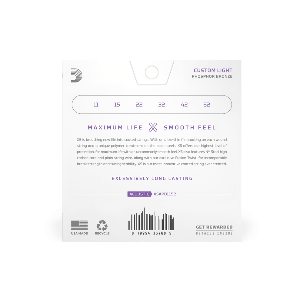 D'Addario XSAPB1152 | 11-52 Custom Light Coated Acoustic Guitar Strings