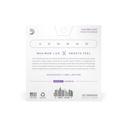 D'Addario XSAPB1152 | 11-52 Custom Light Coated Acoustic Guitar Strings