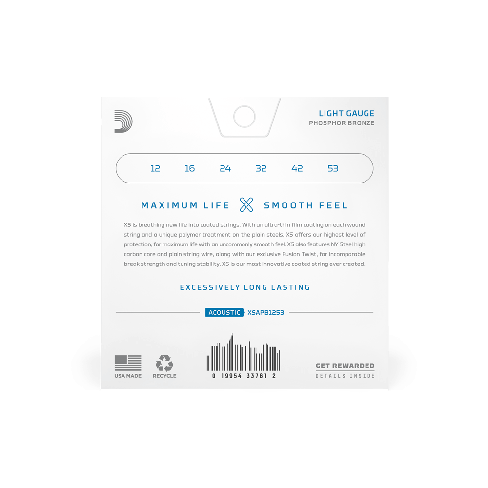 D'Addario XSAPB1253 | 12-53 Light Coated Acoustic Guitar Strings