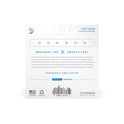 D'Addario XSAPB1253 | 12-53 Light Coated Acoustic Guitar Strings