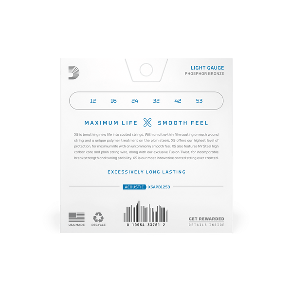 D'Addario XSAPB1253 | 12-53 Light Coated Acoustic Guitar Strings