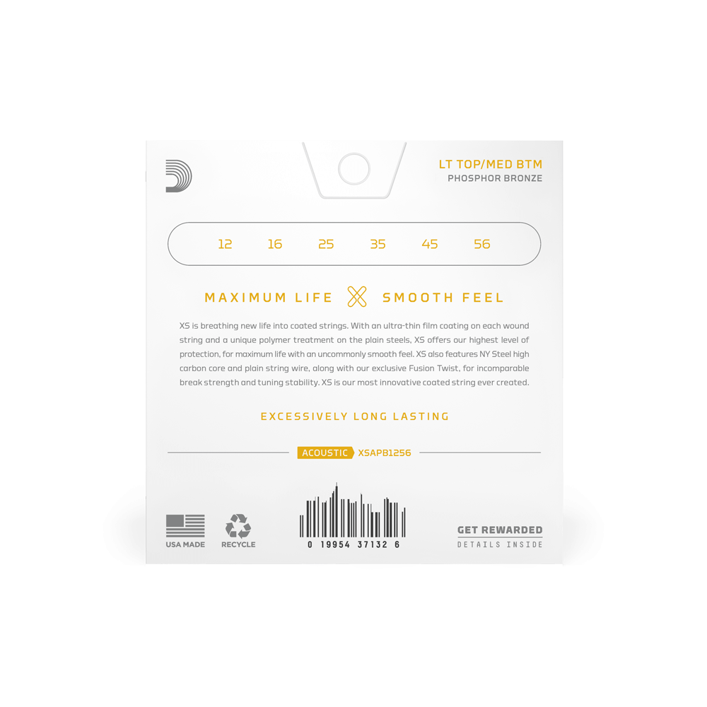 D'Addario XSAPB1256 | 12-56 Light Top/Medium Bottom Coated Acoustic Guitar Strings