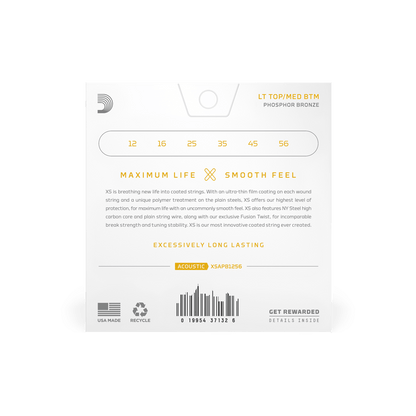 D'Addario XSAPB1256 | 12-56 Light Top/Medium Bottom Coated Acoustic Guitar Strings