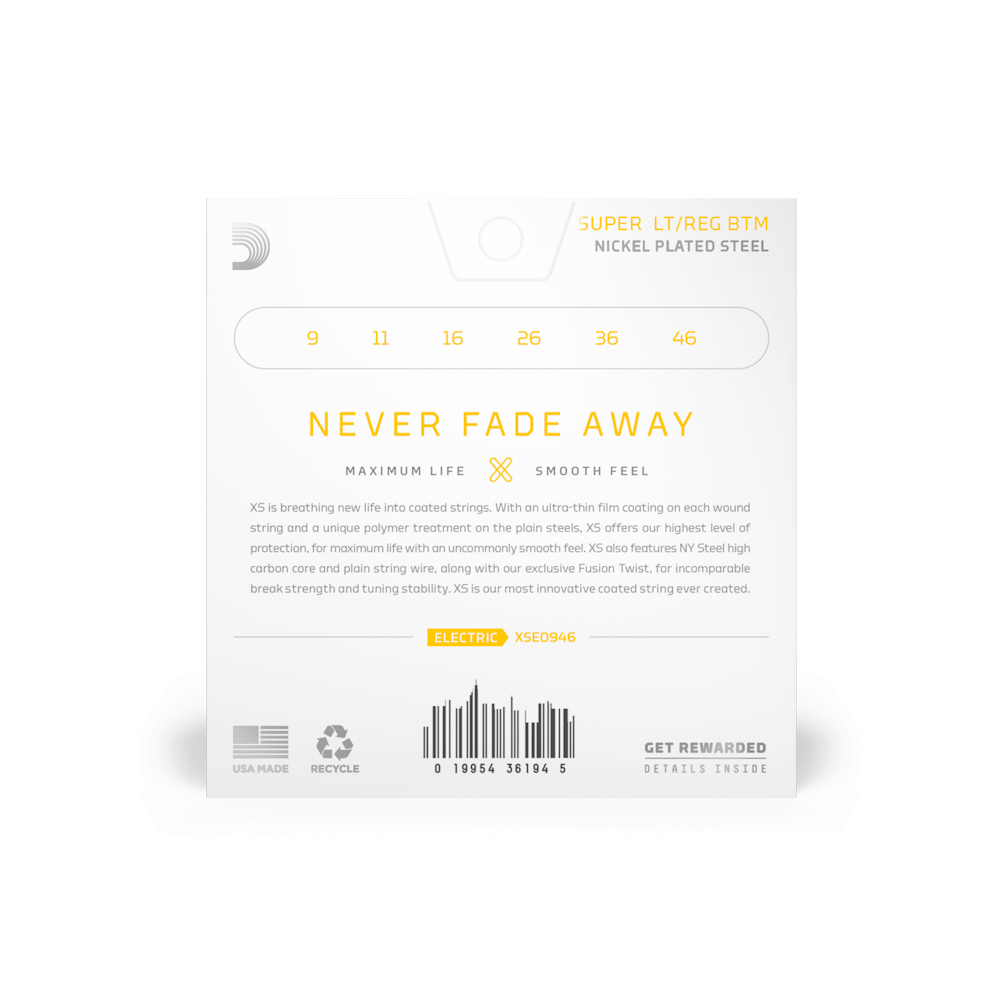 D'Addario XSE0946 | 09-46 Super Light Top/Regular Bottom Coated Electric Guitar Strings