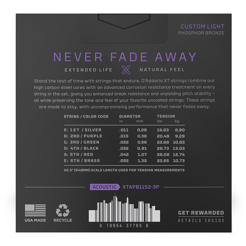 D'Addario XTAPB1152 | 11-52 Custom Light Coated Acoustic Guitar Strings