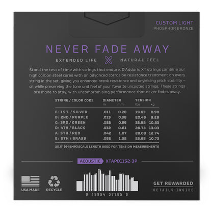 D'Addario XTAPB1152 | 11-52 Custom Light Coated Acoustic Guitar Strings