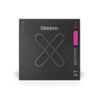 Front view of D'Addario XTB45100 coated bass strings box showing nickel-plated steel and long scale four-string configuration.