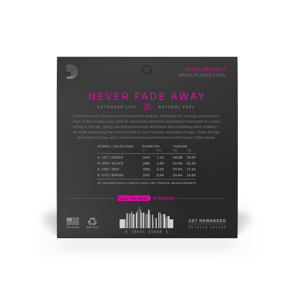 D'Addario XTB45100 | 45-100 Regular Light Long Scale Coated Bass Strings