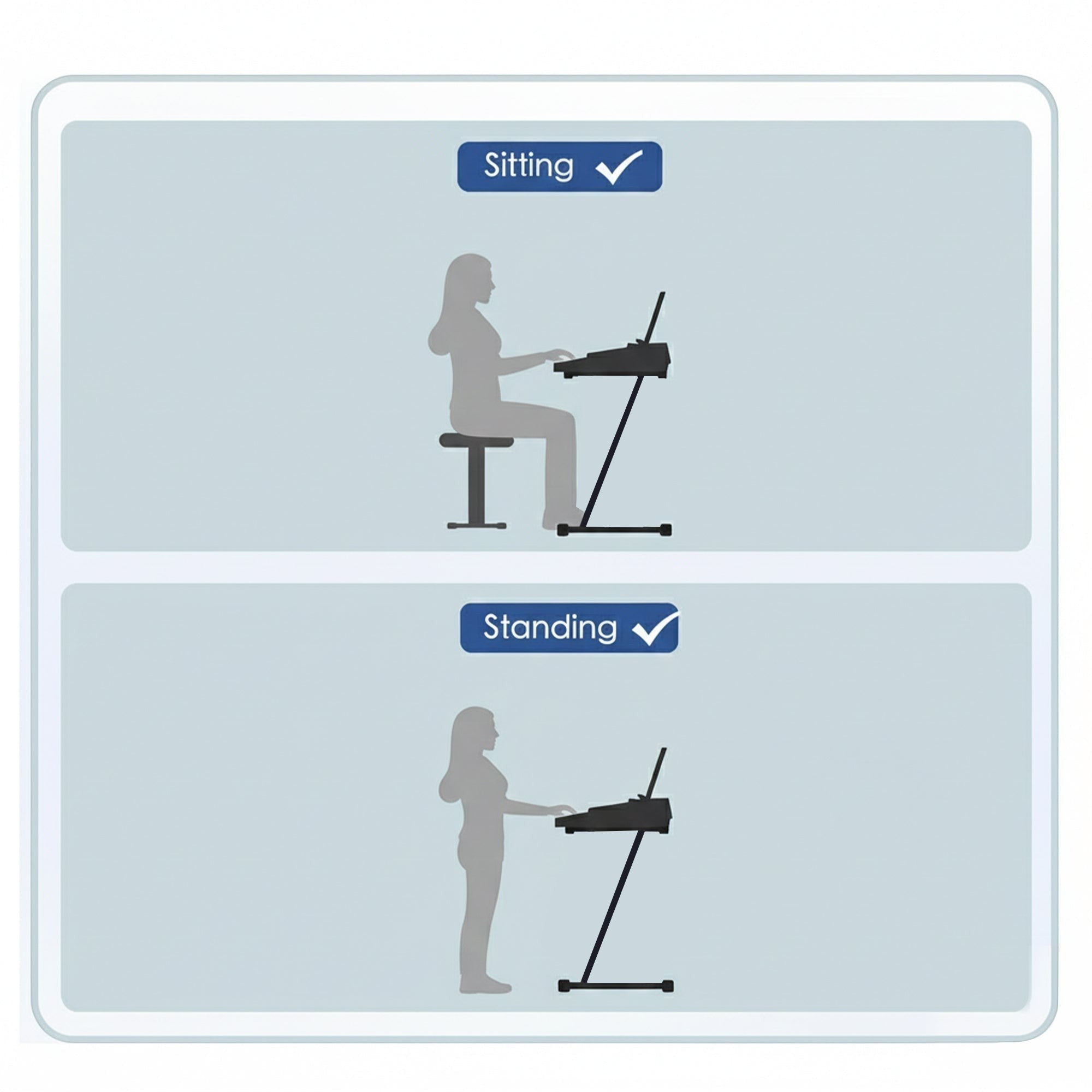 Guitar World Store Arctic AR-ZKS-03 Z-style keyboard stand shown in use for sitting and standing positions. Heavy-duty steel.