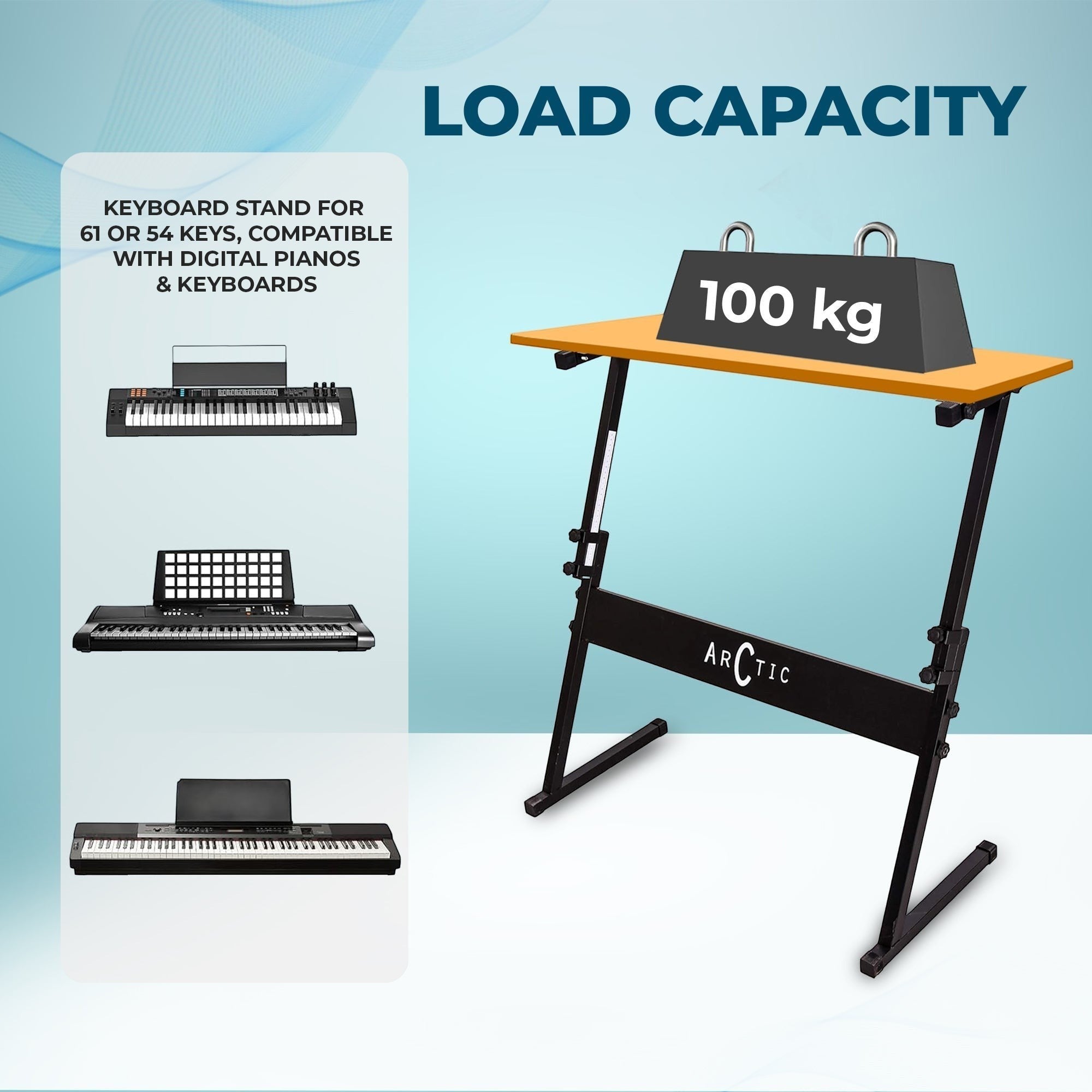 Guitar World Store black heavy-duty Z-style adjustable keyboard stand, AR-ZKS-03 model, with 100kg load capacity.