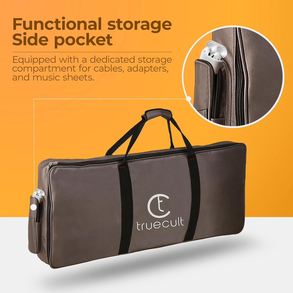 Brown carrying case with 'truecult' logo on a white background