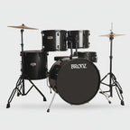 BRONZ Acoustic Drum Kit (Black) - 5 Pc Complete Drum Set with Hardware & Throne