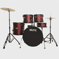 BRONZ Acoustic Drum Kit (Wine Red) - 5 Pc Complete Drum Set with Hardware & Throne
