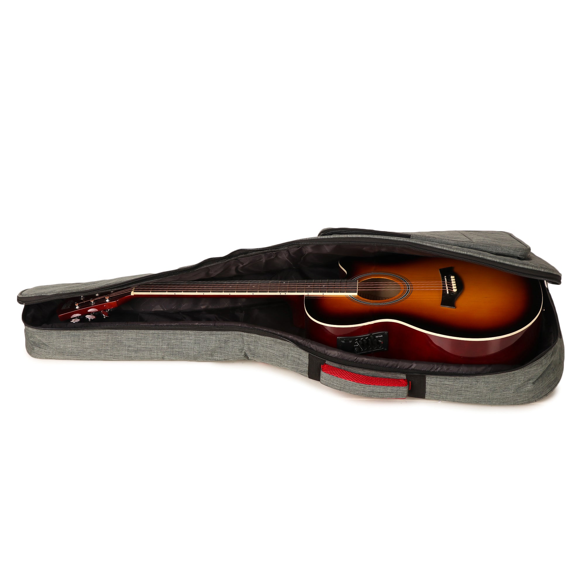 Acoustic guitar in a gray case on a white background Water-resistant acoustic guitar gig bag for yamaha kadence fender 