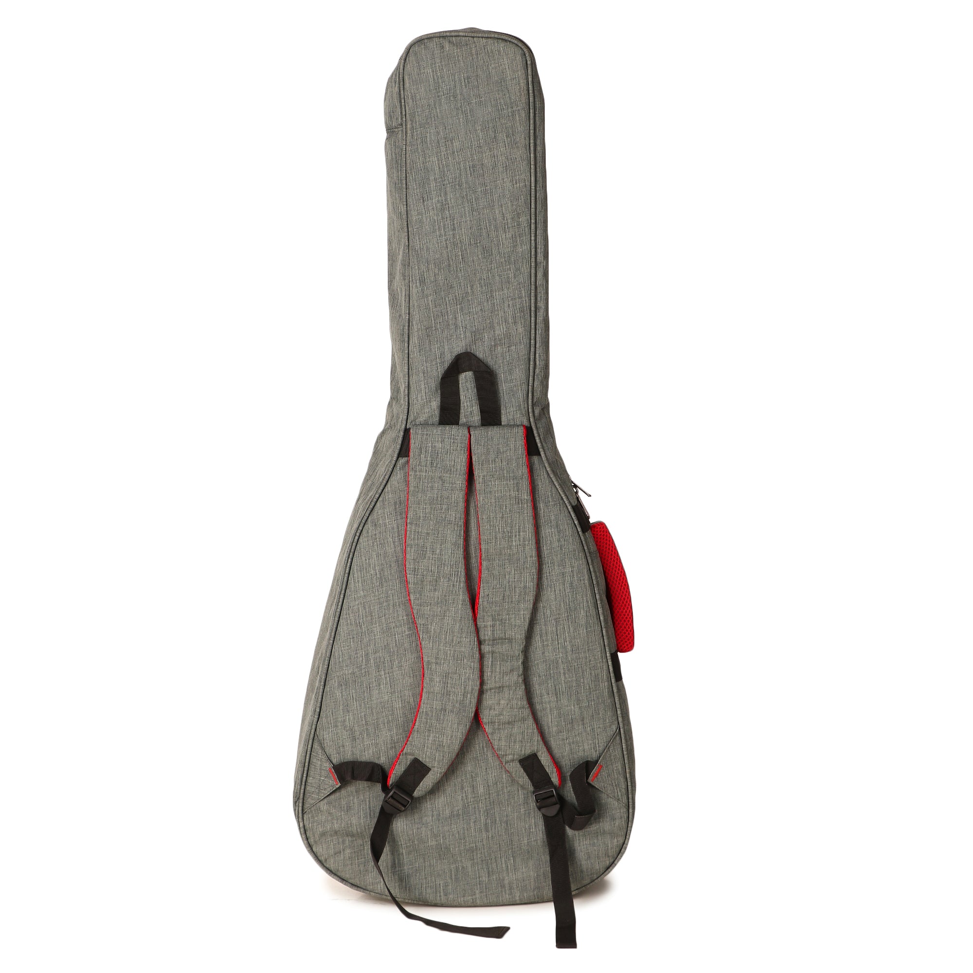 Gray guitar case with red interior on a white background Water-resistant acoustic guitar gig bag for yamaha kadence fender 