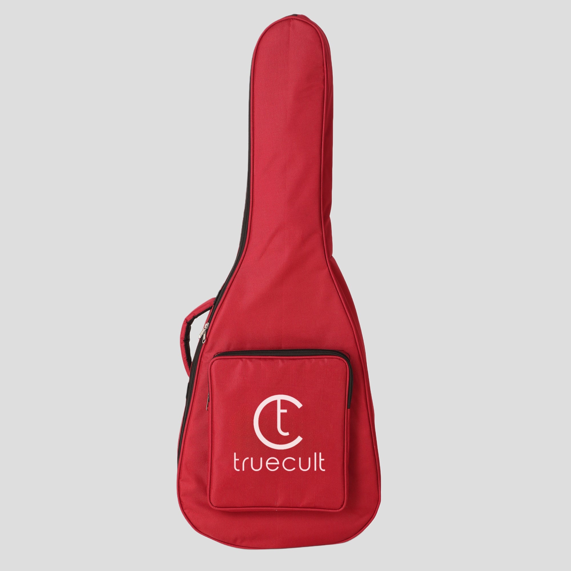Red guitar case with 'truecult' logo on a gray background Water-resistant acoustic guitar gig bag for yamaha kadence fender 