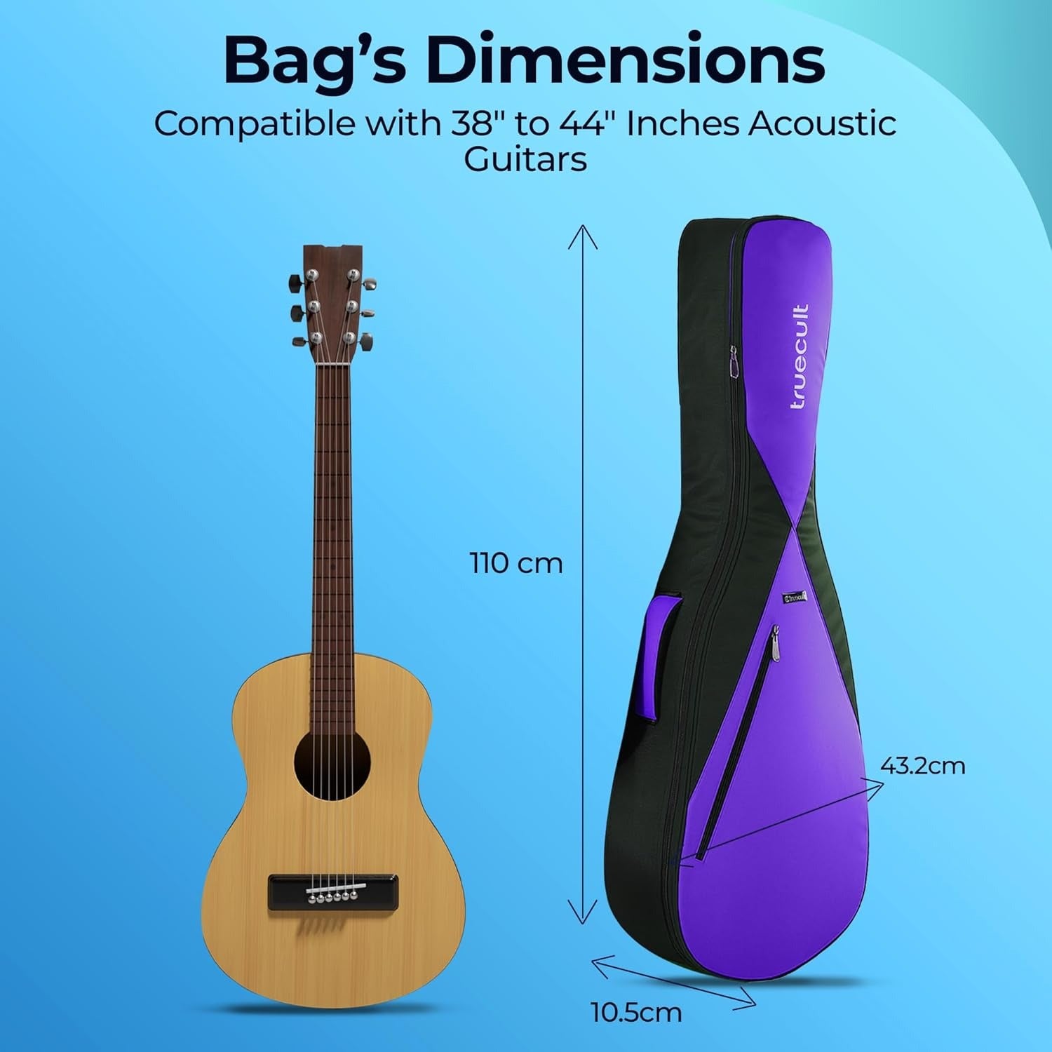 True Cult Padded Acoustic Guitar Bag – Violet | Fits Yamaha, Fender, Ibanez, Cort, ESP, Epiphone, Kadence & More