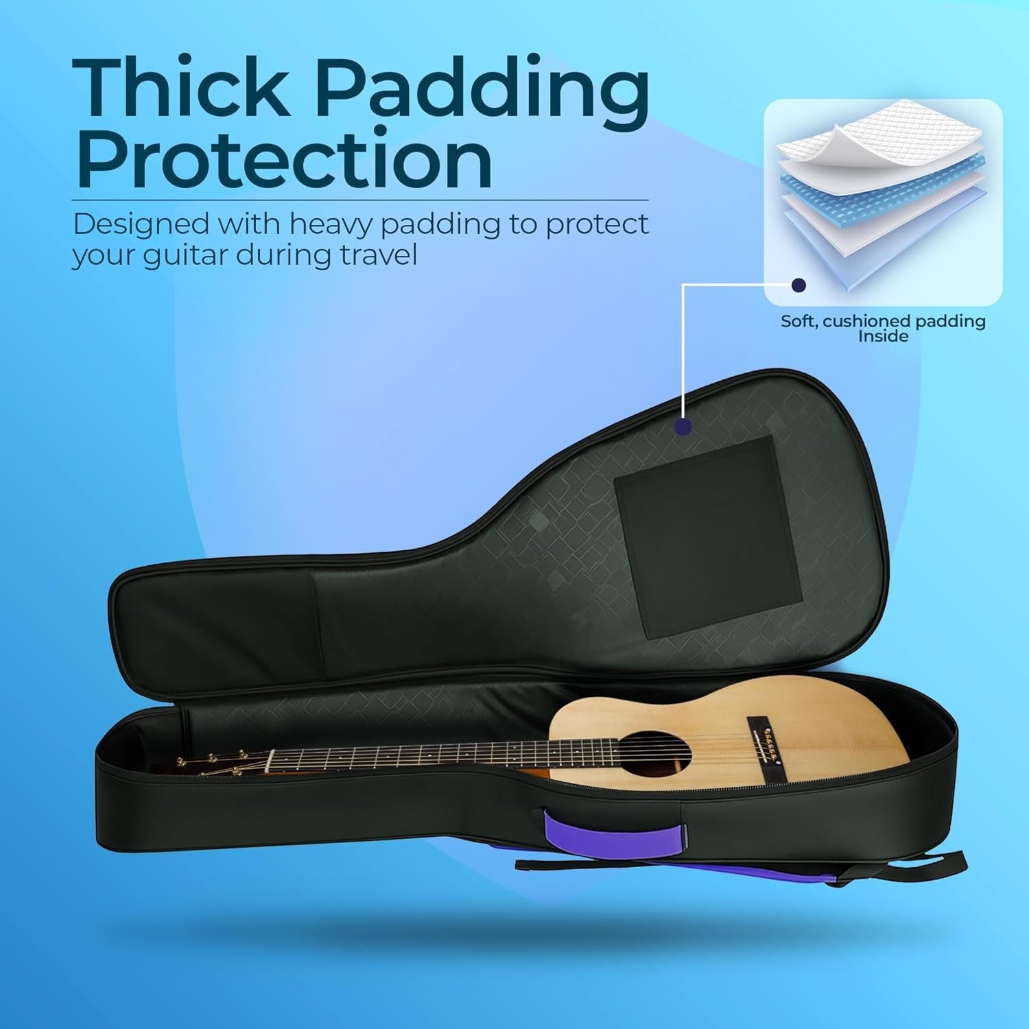 True Cult Padded Acoustic Guitar Bag – Violet | Fits Yamaha, Fender, Ibanez, Cort, ESP, Epiphone, Kadence & More