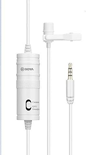 Boya BYM1 Omnidirectional Lavalier Condenser Microphone with 20ft Audio Cable (White) for Vlog, Video, Youtube for Smartphones, Mac, PC, tablet, Camera (BY-M1 WHITE)