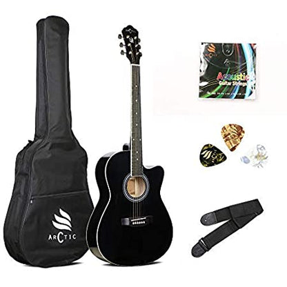 ARCTIC Sky Series 39" Guitar with Bag, Picks, Strap & Strings (Black)