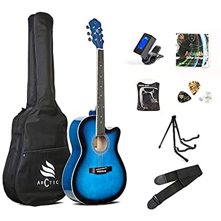 ARCTIC Sky series 39" Guitar (with Truss Rod) with Bag, 3 Picks, Strap, String Set, Guitar Stand, Tuner & Capo. Ultra pack Blue