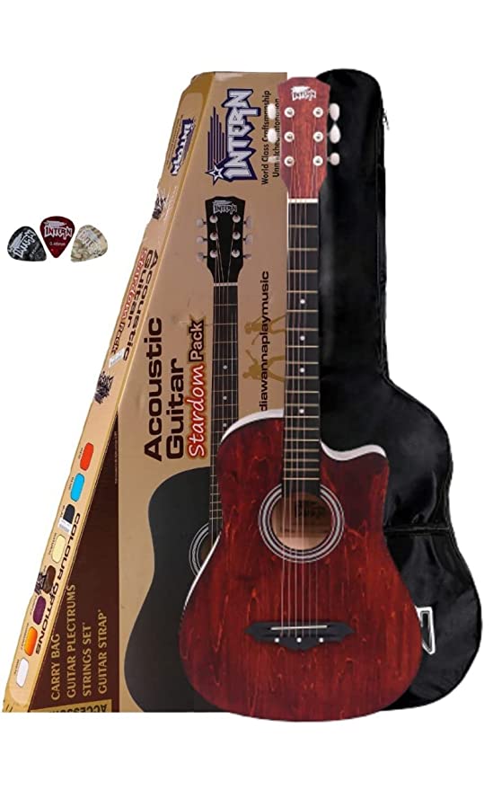 Intern INT-38C-LGP-BRN | Acoustic Guitar – Brown Finish with Bag & Picks