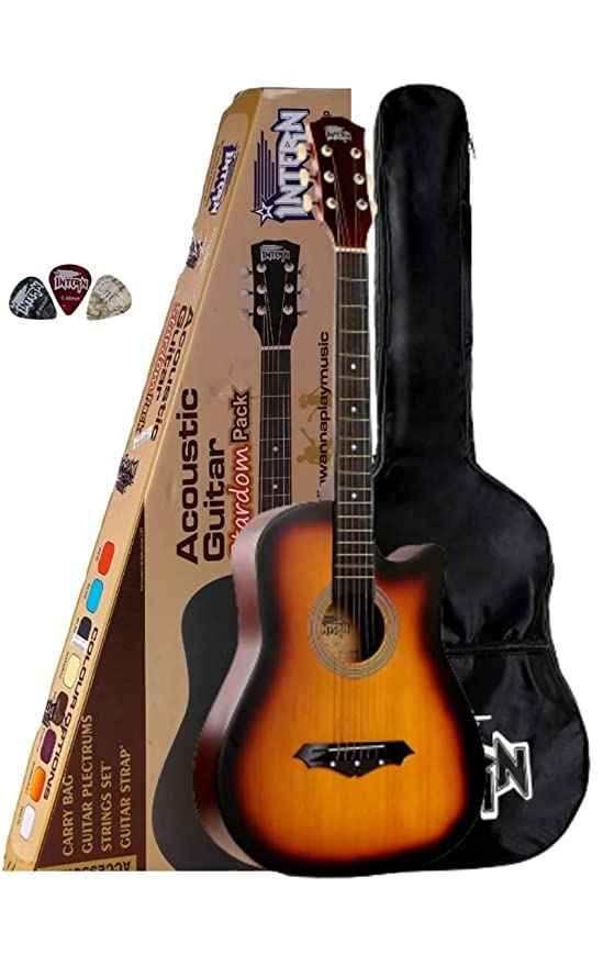 Intern INT-38C-LGP-3TS | Acoustic Guitar – Sunbrust Finish with Bag & Picks
