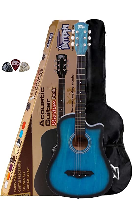 Intern INT-38C-LGP-BLS | Acoustic Guitar – Blue Finish with Bag & Picks