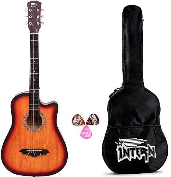 Intern INT-38C-LGP-3TS | Acoustic Guitar – Sunbrust Finish with Bag & Picks