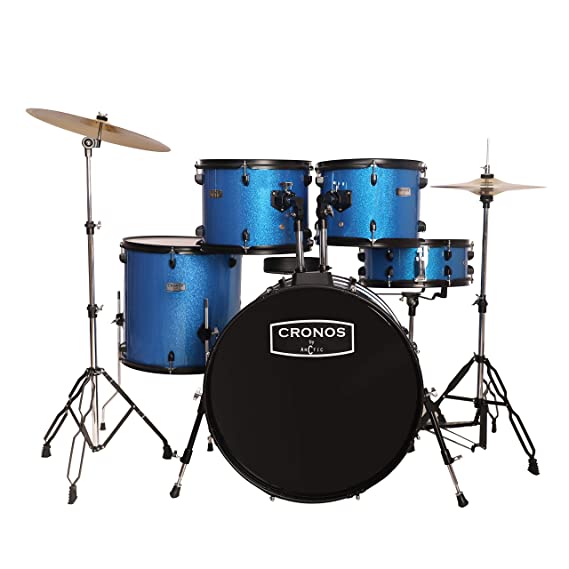 ARCTIC CRONOS 5 Piece Complete Acoustic Drum Kit/Drumset with drumsticks, Cymbals and throne - Nickel Hardware. Best Sounding shells, most durable build, Professional level Configuration. (Blue)