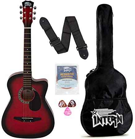 Intern INT-38C-RD-G | Acoustic Guitar Set - Red Glossy Finish