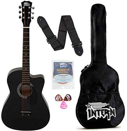 Intern INT-38C-BK-G | Acoustic Guitar Set - Black Glossy Finish