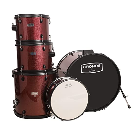 ARCTIC CRONOS 5 Piece Complete Acoustic Drum Kit/Drumset with drumsticks, Cymbals and throne - Nickel Hardware. Best Sounding shells, most durable build, Professional level Configuration. (Red)