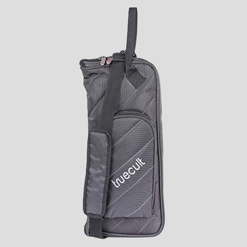 A black nylon drum stick bag with the 'truecult' brand logo, featuring a shoulder strap, carry handle, and an exterior pocket.