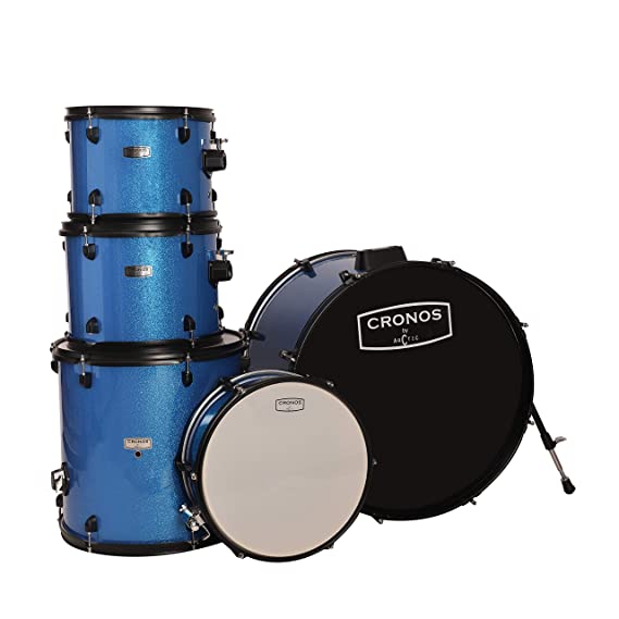 ARCTIC CRONOS 5 Piece Complete Acoustic Drum Kit/Drumset with drumsticks, Cymbals and throne - Nickel Hardware. Best Sounding shells, most durable build, Professional level Configuration. (Blue)