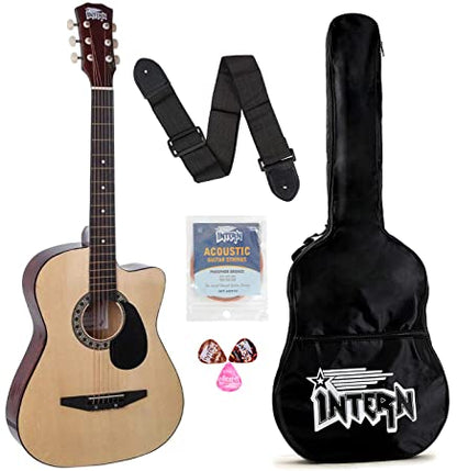 Intern INT-38C Acoustic Guitar Kit, With Bag, Strings, Pick And Strap, Natural INT-38C-NT-G 38