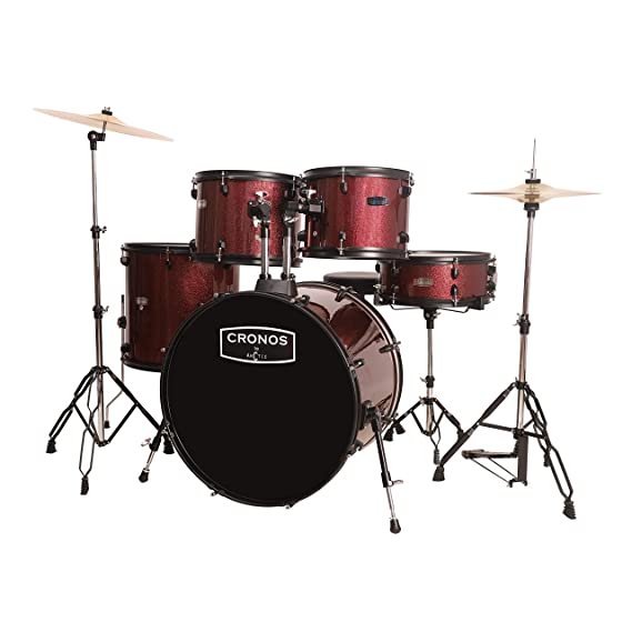 ARCTIC CRONOS 5 Piece Complete Acoustic Drum Kit/Drumset with drumsticks, Cymbals and throne - Nickel Hardware. Best Sounding shells, most durable build, Professional level Configuration. (Red)